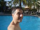 In the pool in Santa Clara, while back home a blizzard blows